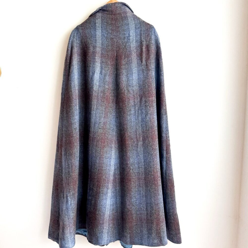 Vintage Avoca Collection Pre New Wool Blue Brown Midi Cape L - Picture 3 of 6